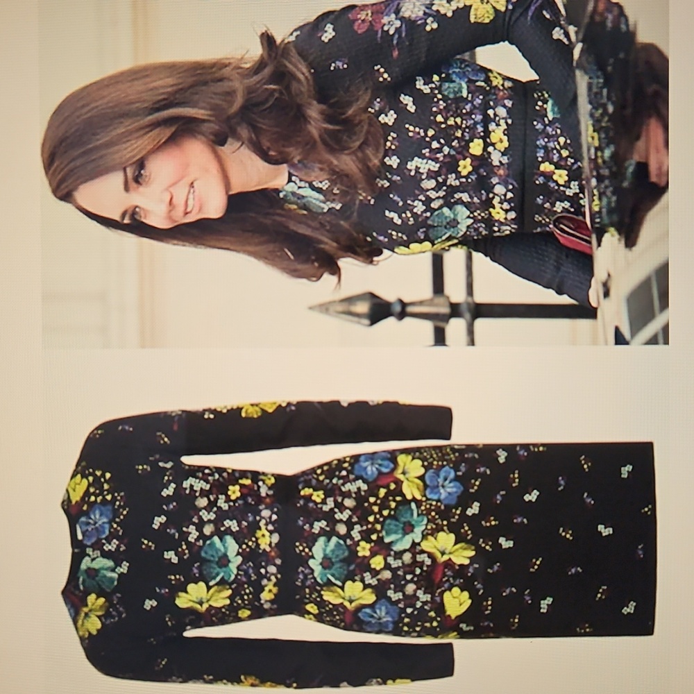 ERDEM: Royal Duchess Black Floral Long Sleeve Dress